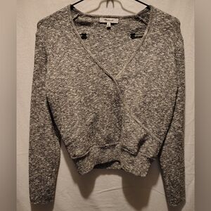 Madewell Heather Gray Cotton Long Sleeve Cropped Cross Front Sweater Size XS